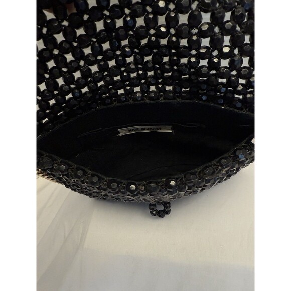 Vintage  Fancy Black Crystal Ball Beads Bag Purse Black & Gold tone Chain - Picture 6 of 8